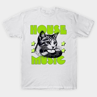 HOUSE MUSIC  - Cat Bites Vinyl (Lime( T-Shirt